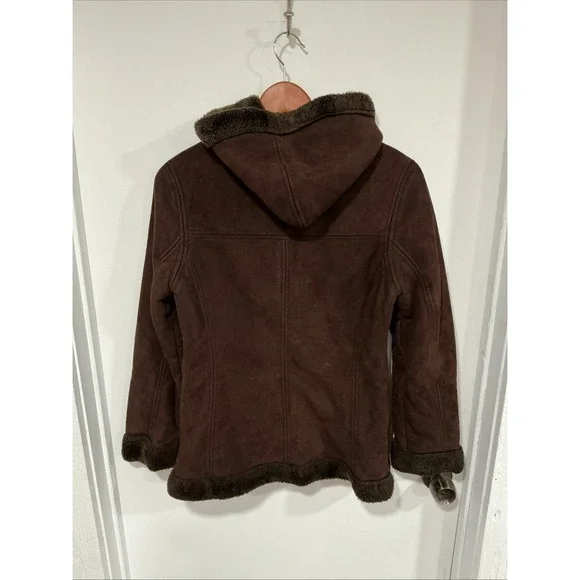 Faux Suede And Shearling Lined coat women Small, Dark Brown, Hooded, Classic - Picture 5 of 11
